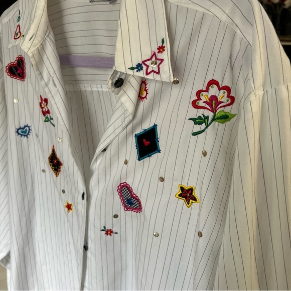 Vintage Y2K Striped Doodle Button-up Blouse S-L - Picture 2 of 8